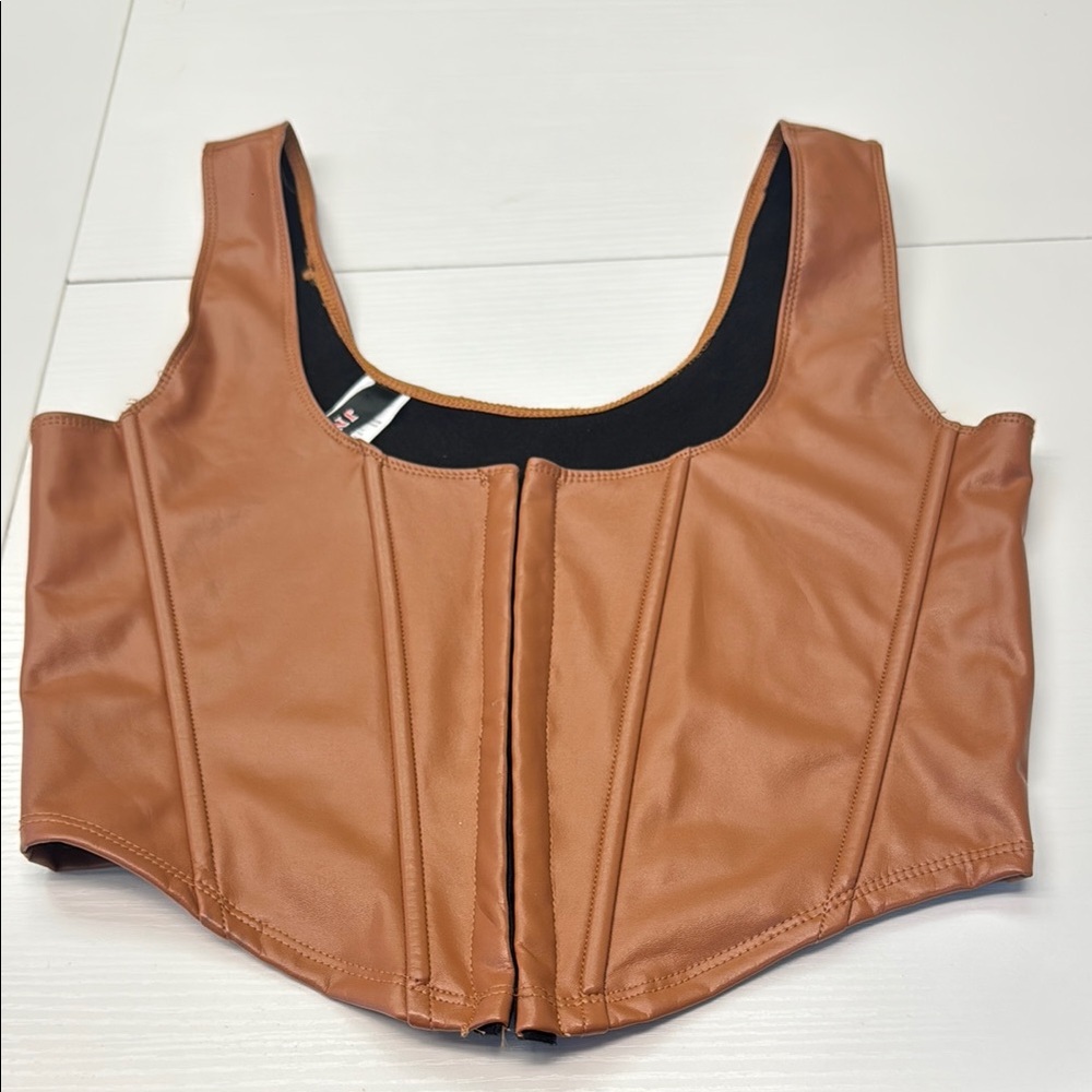 Brown Faux Leather Corset Top